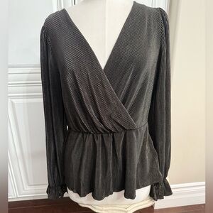 Chenault Size XL Brown w/Gold Tread Metallic Crossover Peplum Blouse